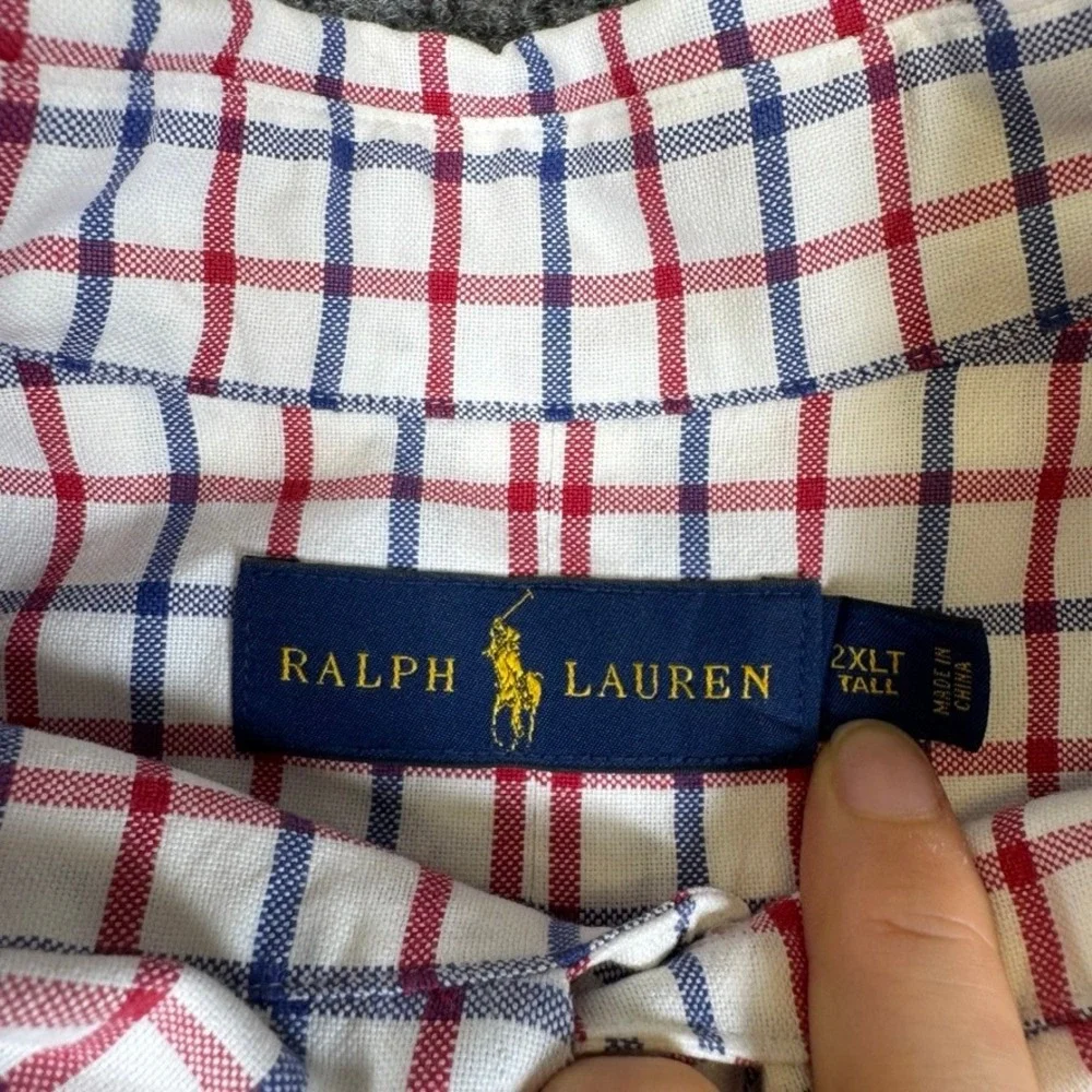 Polo Ralph Lauren Mens 2XLT Tall Red Navy Tattersall Check Cotton Button Down
